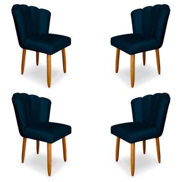 Imagem de Kit 4 Cadeiras De Jantar Pétala Estofada Pés Palito Veludo Azul Marinh