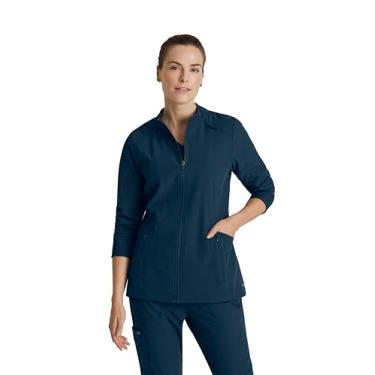 Imagem de BARCO Jaqueta feminina One Venture Scrub – fecho frontal com zíper, 4 bolsos, jaqueta feminina de aquecimento médico com elasticidade em 4 direções, Aço, G