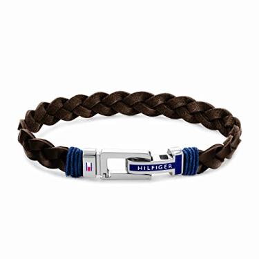 Imagem de Tommy Hilfiger Pulseira masculina de couro trançado plana, Standard, Aço inoxidável e couro, Sem pedras preciosas