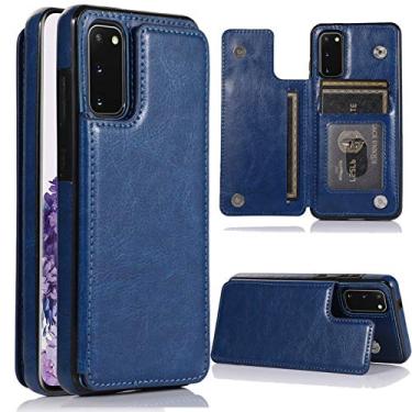 Imagem de Capa carteira para Samsung Galaxy S10 Lite (2020) para dinheiro, ZYZX Galaxy M80S, couro PU, suporte para cartões, fecho duplo e capa de telefone durável à prova de choque para Samsung Galaxy A91 Blue-SK