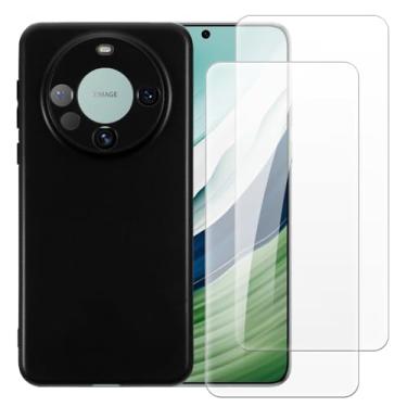 Imagem de Shantime Capa compatível com Huawei Mate 60 + [2 pacotes] película protetora de tela de vidro temperado - silicone TPU flexível macio para Huawei Mate 60 (6,7 polegadas) (preto)