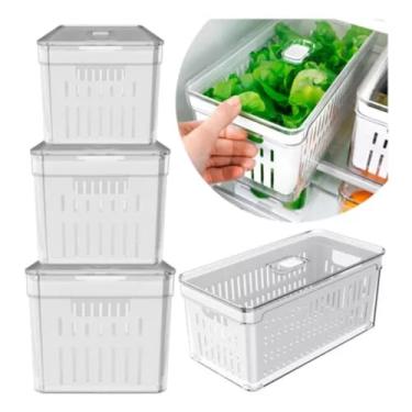 Imagem de Kit 4 Organizadores Geladeira Armário Cozinha 2,2 e 5 Litros Alimentos Vegetais Caixa Plástica para Legumes, Saladas (5 LITROS)