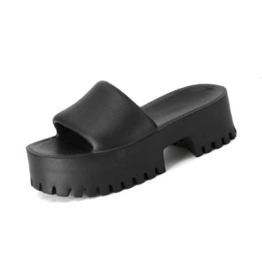 Imagem de hecodi Chinelo feminino plataforma confortável chinelos clássicos EVA Flat Sandals, Preto, 40
