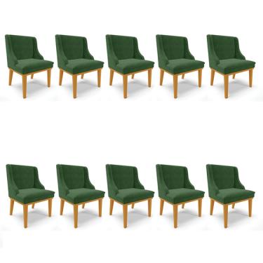 Imagem de Kit 10 Cadeiras De Jantar Liz Suede Verde Base Fixa Madeira C