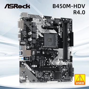 Imagem de ASROCK-B450M Placa-mãe para CPU AMD  B450M-HDV  R4.0  AM4  2  DDR4  PCI-E 3.0  SATA III  USB 3.1
