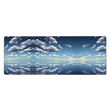 Imagem de Teclado de borracha extra grande céu azul e nuvens brancas, 30 x 80 cm, teclado multifuncional superespesso para proporcionar uma sensação confortável