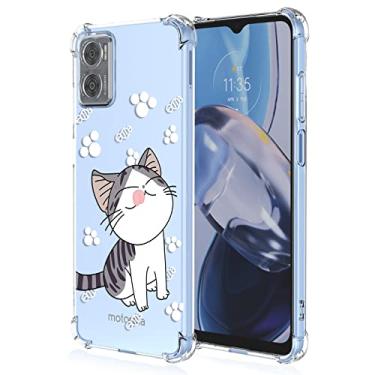 Imagem de XINYEXIN Capa para Motorola Moto E22 4G, capa transparente com motivo flores, ultra fina rapariga senhora capa TPU à prova de choques Bumper Case Cover - Cat