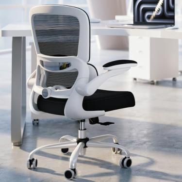 Imagem de TRALT Cadeira de escritório – Cadeira de mesa ergonômica com suporte lombar ajustável, cadeira de computador de malha, cadeiras executivas para escritório em casa, suporte lombar confortável (branco +