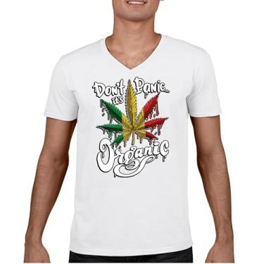 Imagem de Camiseta Don't Panic It's Organic gola V 420 Weed Pot Leaf Smoking Marijuana Legalize Cannabis Stoner Pothead Tee, Branco, XXG