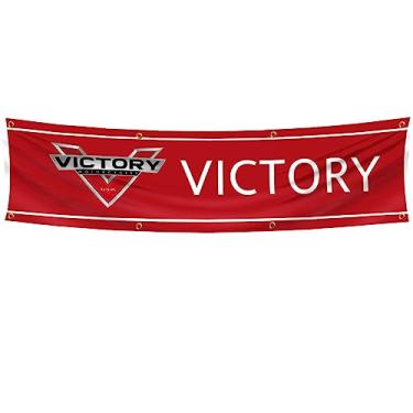 Imagem de ENMOON Faixa de motocicleta Victory 0,6 x 2,4 m, bandeira de corrida de moto, faixa para decoração de garagem, faculdade, dormitório, jardim, decoração