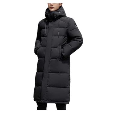 Imagem de Jaqueta masculina acolchoada de inverno de comprimento médio, cor sólida, com zíper, casaco casual, Preto, M