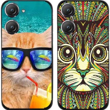Imagem de 2 peças de capa de telefone traseira de silicone gel TPU gato de férias legal para Asus Zenfone 8/9/10 (Asus Zenfone 10)