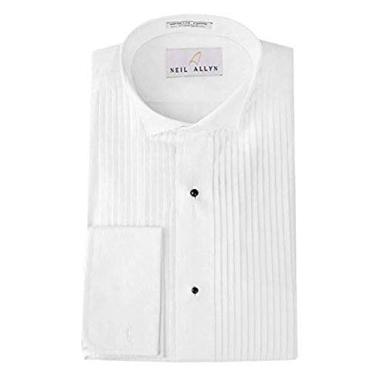 Imagem de Neil Allyn Camisa masculina de smoking - 100% algodão 1/4 polegada plissado gola asa, Branco, 18.5 - 32/33