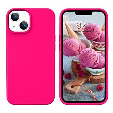 Imagem de VENINGO Capa para iPhone 13, capa de telefone para iPhone 13, ajuste fino, silicone macio, borracha de gel macio, forro de microfibra leve, à prova de choque, capa protetora antiarranhões para iPhone 13 de 6,1 polegadas, rosa choque/vermelho