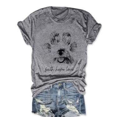 Imagem de Camiseta feminina Faith Hope Love para amantes de cães, vintage, estampa de cachorro, camisetas de manga curta, D - cinza, M
