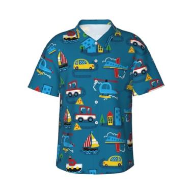 Imagem de Xiso Ver Camiseta masculina tropical de verão com frutas havaianas, manga curta, casual, praia, verão, festa na praia, Transporte com edifícios, 3G
