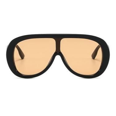 Imagem de willochra Óculos de sol piloto de tamanho grande feminino moderno armação grande óculos de sol máscara óculos de sol moderno armação de metal persianas ovais, Laranja, Medium