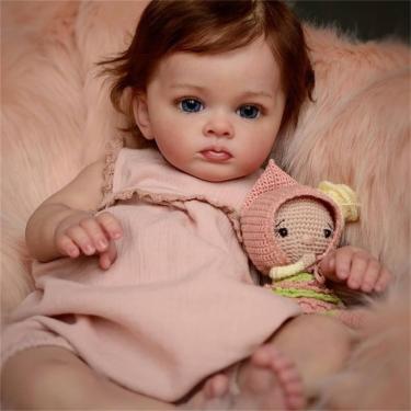 Imagem de Bonecas bebê reborn 55cm, Bebê Reborn Realista,Olhos Abertos Roupas Rosa Lavável bebe reborn menina silicone solida com genitais Com A Roupas Garrafa De Leite Teat Acessórios,Corpo de pano