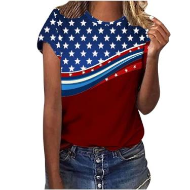 Imagem de Blusas femininas de 4 de julho fofas de verão com gola redonda e manga curta, camisetas patrióticas, camiseta folgada, A03 multicolorido, 4G