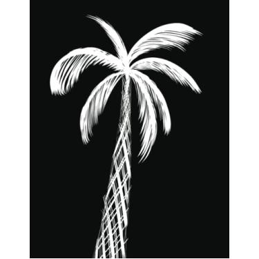 Imagem de Caderno de diário: Palmeira preta e branca | pautado largo | Caderno de diário pautado largo, 8,5 x 11 polegadas (21,59 x 27,94 cm), 120 páginas, para crianças, adolescentes e adultos