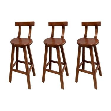 Imagem de Kit 3 Bancos Altos Bistrô de Madeira com Encosto Girafa Ideal para Bar e Restaurante Imbuia