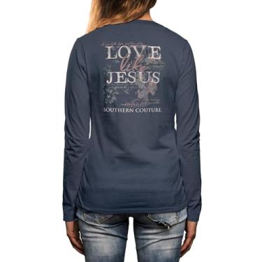 Imagem de Southern Couture Camiseta de manga longa Love Like Jesus, Faith Hope Love Indigo Blue Cotton Everyday, Azul índigo, M