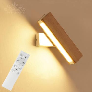 Imagem de Aplique de parede LED de madeira com interruptor de controle remoto Luzes de parede brancas para sala de estar Quarto Restaurante Arandela de parede de cabeceira regulável em 3 cores Ilumina