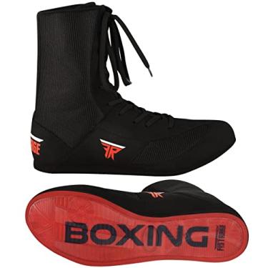 Imagem de FISTRAGE Tênis de couro Kick Boxing Fighting Sports Master Training Mesh unissex Pro masculino e jovem bota genuína leve | Sapatos de boxe cor preta para adultos, Cano alto preto, 6.5 Women/5 Men