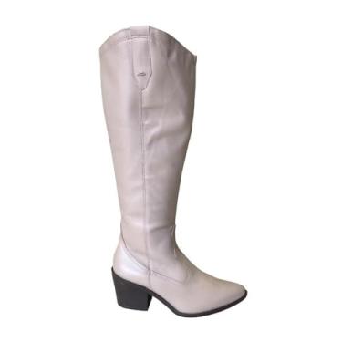 Imagem de Bota Feminina Cano Baixo de Couro, Bico Afinado, Salto 5,5 cm, Zíper Lateral (Creme, BR, Adulto, Numérico, 35)