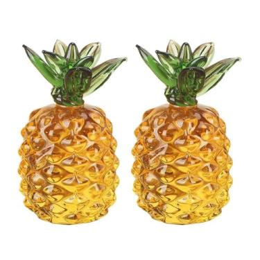 Imagem de zaoalife 2 peças de enfeite de estátua de abacaxi de cristal, estatueta decorativa de vidro de frutas artificiais, decoração de frutas de vidro, estatueta de abacaxi de cristal para colecionar,