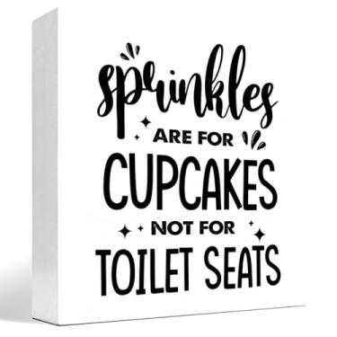 Imagem de z-crange Sprinkles are for Cupcakes not for Toilet Seats Wood Box Sign Decor Desk Sign, Funny Bathroom Box Block Sign for Home Office, Banheiro, Prateleira, Decoração de Mesa