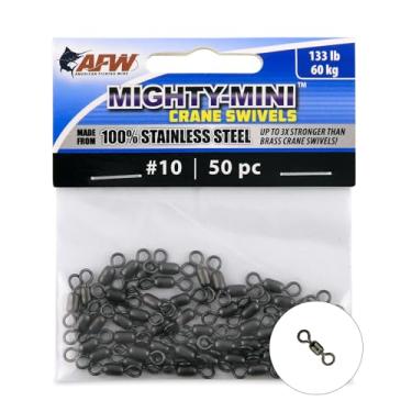 Imagem de American Fishing Wire Mighty Mini Crane Swivels – linha de pesca essencial, equipamento de pesca compacto, giro de água salgada, giratório de aço inoxidável, potência de retenção de até 230 kg, preto