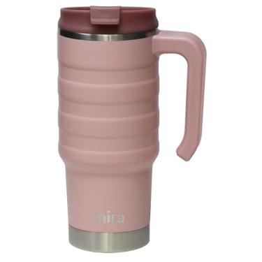 Imagem de MIRA Caneca de carro de viagem isolada de aço inoxidável de 680 g - tampa dobrável à prova de derramamento e alça fácil de segurar - Caneca de café e chá com isolamento a vácuo de parede dupla mantém