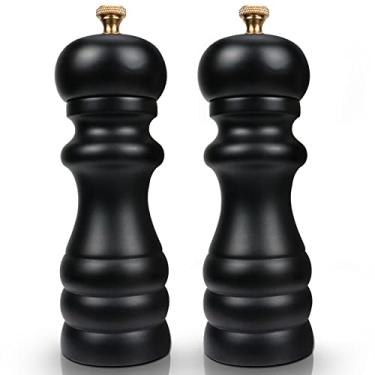 Imagem de Conjunto de moedor de sal e pimenta, moedor de sal e pimenta de madeira com espessura ajustável, saleiro recarregável e pimenteiro com núcleo de cerâmica, melhor moedor de especiarias de cozinha para