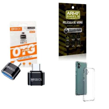 Imagem de Kit Adaptador USB para Tipo C + Capinha Samsung A04 + Película 3D - HR
