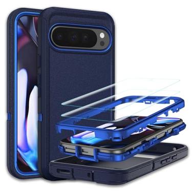 Imagem de Capa para Google Pixel 9 Pro XL com [2 unidades] protetor de tela HD, [grau militar] à prova de choque à prova de poeira/queda, 3 camadas, capa resistente para Pixel 9 Pro XL, azul marinho