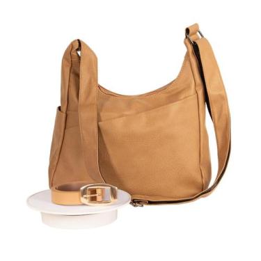 Imagem de Kit Bolsa Feminina Transversal Resistente Média Com Cinto Fivela Alta 