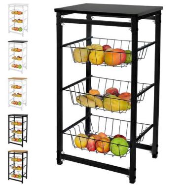 Imagem de Fruteira De Chao Cozinha Tampo Madeira Florenca de Ferro - Utility, Pr