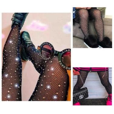 Imagem de Meia Calça Arrastão Modelo Blogueirinha com Pedraria: Meia Infantil / 