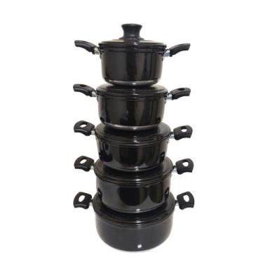 Imagem de Jogo 5 Panelas Alumínio Grosso Resistente Pretas Belmar