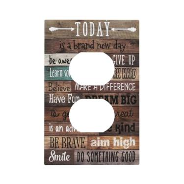 Imagem de Country Wood Quotes Rústico Vintage 1 Gang Duplex Outlet Covers Receptáculo Placa de Parede Tampa de Tomada Elétrica Cabine Rústica Positivo Inspirador Interruptor de Luz Decorativa Face Plug Placa de