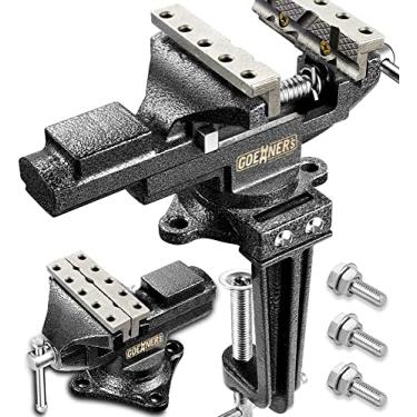 Imagem de Torno de banco universal de dupla finalidade 8,4 cm, Torno de mesa giratório de 360° com construção de aço forjado resistente, mandíbula ranhurada, torno portátil para bancada, marcenaria, oficina doméstica e trabalhos faça você mesmo