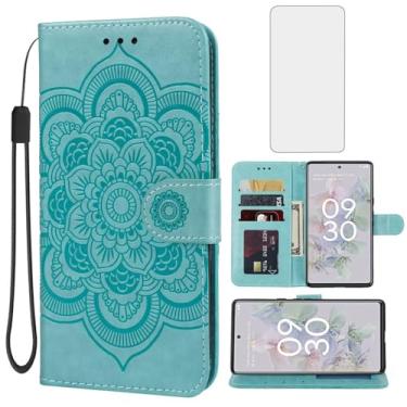 Imagem de Bohefo Capa para Pixel 6A (Não serve para Pixel 6) GX7AS Google 6A capa carteira com protetor de tela de vidro temperado, capa de couro mandala flip suporte para cartão de crédito para Google Pixel 6A