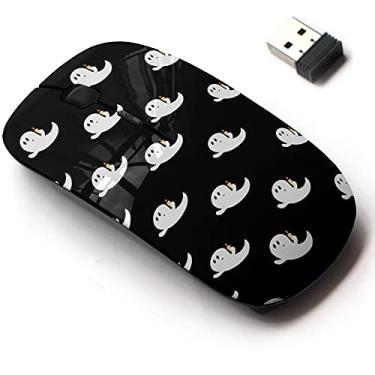 Imagem de Mouse sem fio 2,4 G com design de padrão fofo para todos os laptops e desktops com nano receptor - decoração fantasmas Halloween