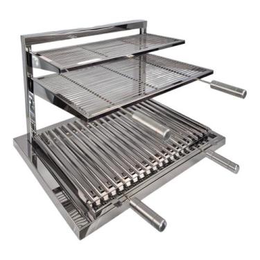 Imagem de Grill De Fundo Inox 70x53x47 Grelha Argentina + 2 Parrillas - Churrasq
