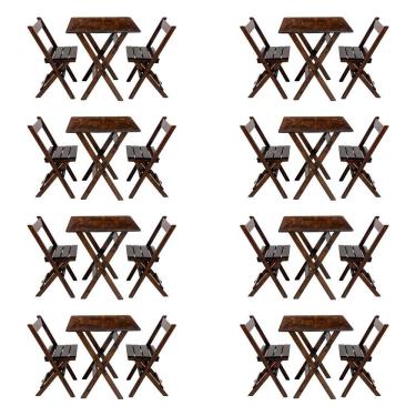 Imagem de Kit 8 Conjuntos Mesa Dobrável Para Bar E Restaurante 60x60cm Com 2 Cadeiras Em Madeira Maciça - Imbu