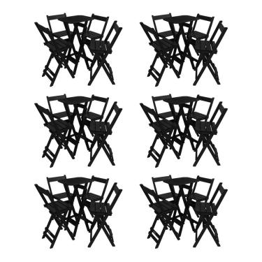 Imagem de Kit 6 Conjuntos Mesa Bistrô Bar Dobrável Com 4 Cadeiras Em Madeira Maciça - Preto
