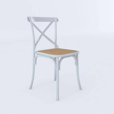 Imagem de Cadeira Jantar Cross Katrina Branca Assento Corano Bege Aço Branco