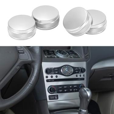 Imagem de INFINAUTO Anel de cobertura de botão de controle de volume de mídia de ar condicionado AC, acabamento de decalque interior para Infiniti G37 2008-2013 tom prateado, 4 peças