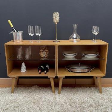 Imagem de Rack para Sala TV em Madeira 2 Prateleiras de Vidro Retro Amêndoa - Kr